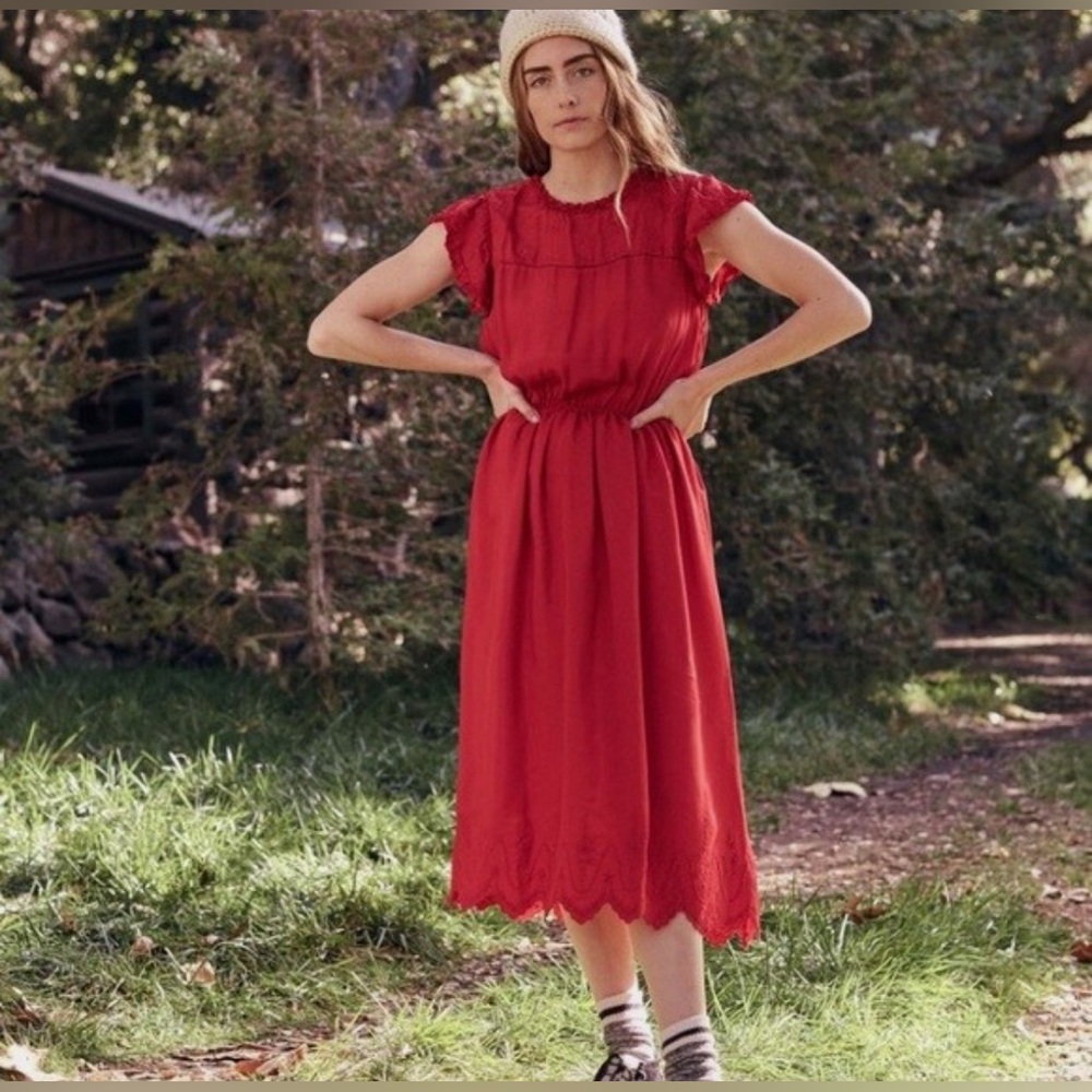 The Great 100% Silk Midi Dress with Embroidery Detail Size 1